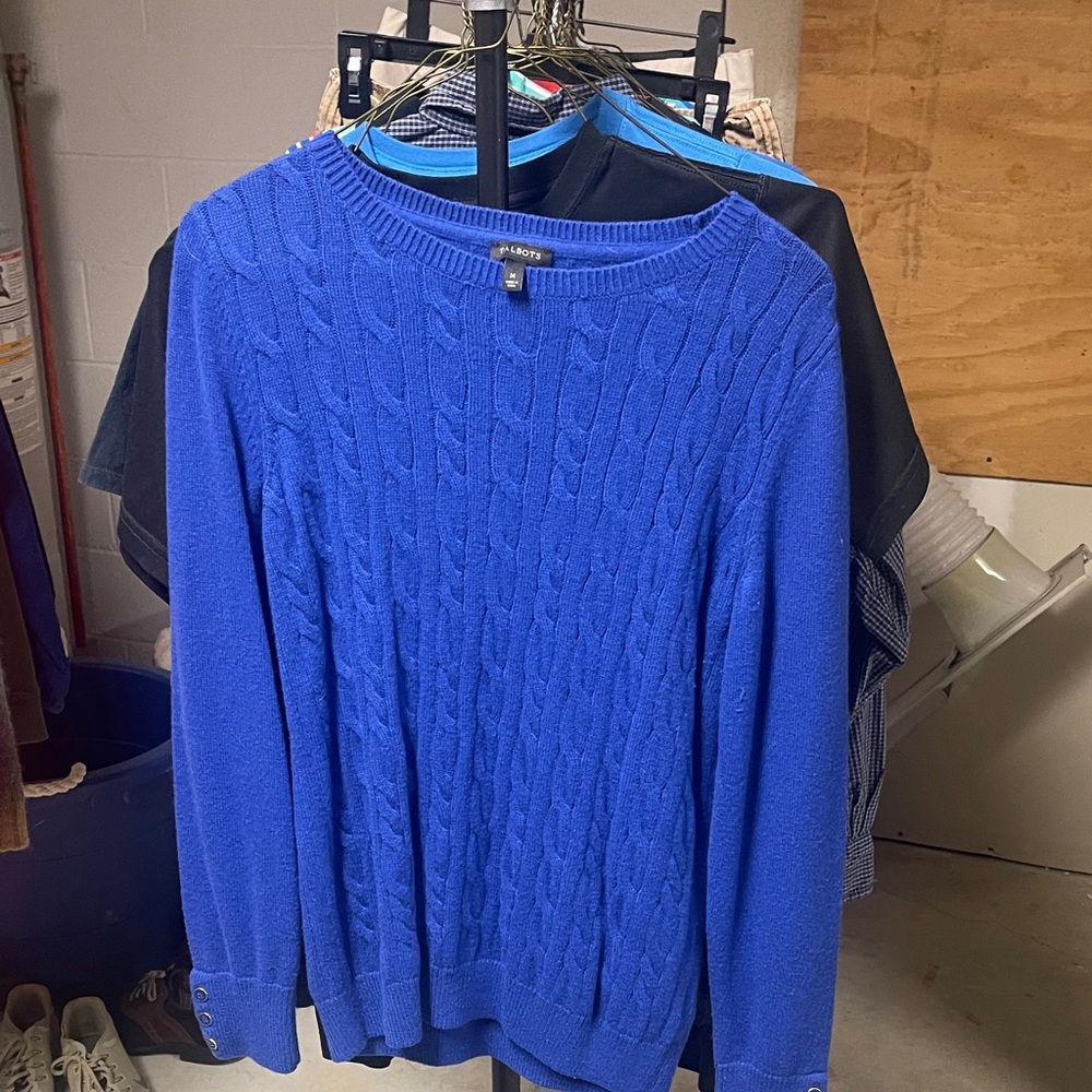 Talbots Vibrant Blue Cable Knit Crewneck Sweater
